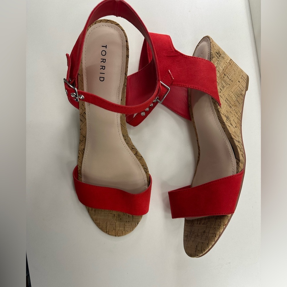 Torrid Red Wedge Shoes with Cork-Style Heel